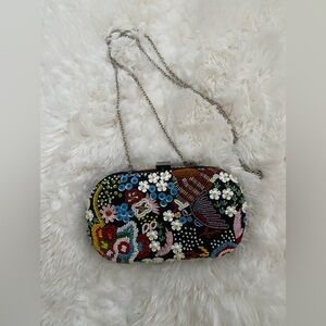 Santi Floral Embellished Black Clutch
